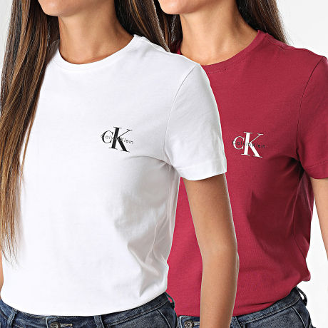 Calvin Klein - Lot De 2 Tee Shirts Femme 7C905 Blanc Bordeaux