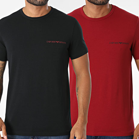 Emporio Armani - Pack de 2 Camisetas EM000391-AF25019 Negro Rojo Oscuro