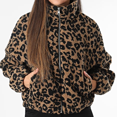 Only - Casaco Polar Com Fecho Mulher Thea Camel Preto Leopardo