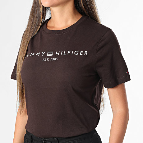 Tommy Hilfiger - Camiseta Mujer Corp Logo 0276 Marrón Oscuro