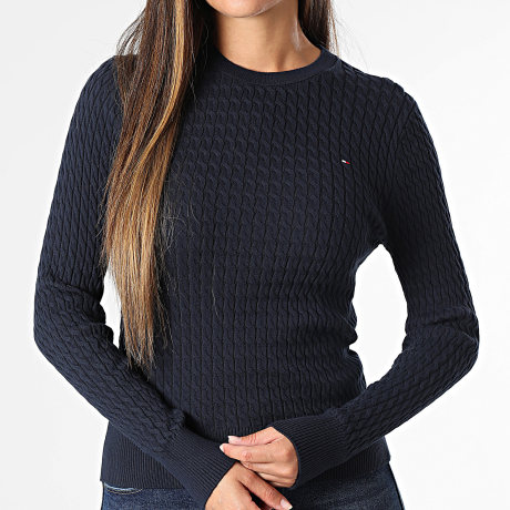 Tommy Hilfiger - Pull Maille Texturée Femme Cotton Cable Fine 4993 Bleu Marine