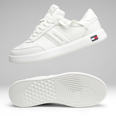 Tommy Jeans - Baskets Lightweight Flag Leather Court 1758 Ecru