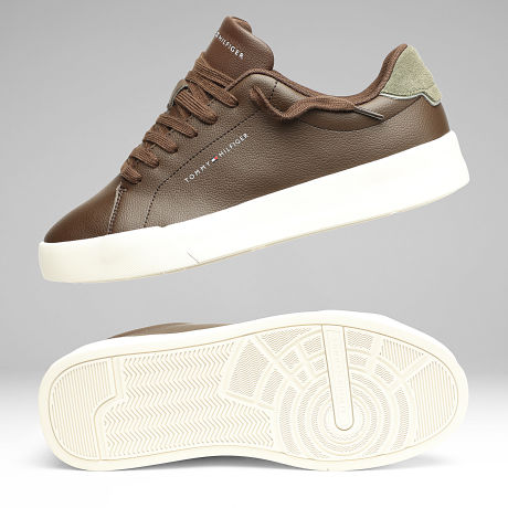 Tommy Hilfiger - Baskets Court Leather Detail Essential 5367 Cocoa Platinum Olive