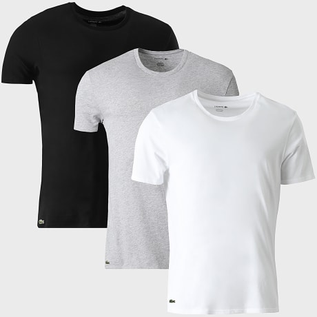 Lacoste - Pack de 3 Camisetas Slim Fit Logo Bordado Cocodrilo Negro Blanco Gris Jaspeado