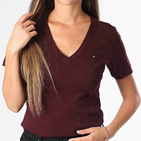 Tommy Hilfiger - T-Shirt Slim V-Hals Dames Cody 0584 Bordeaux