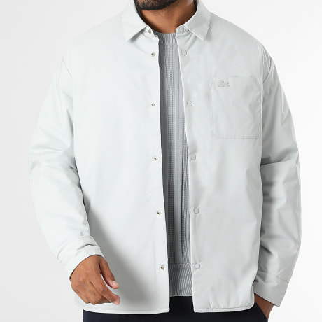 Lacoste - Chaqueta Abotonada Logo Bordado Cocodrilo Tonal Tonal Gris Claro
