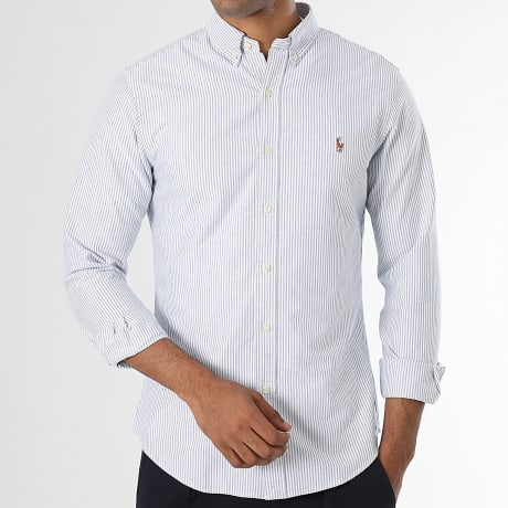 Polo Ralph Lauren - Oxford Slim Fit Long Sleeve Striped Shirt Navy Blue White