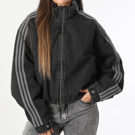 Adidas Originals - Veste Jean Zippée A Bandes Oversize Femme Firebird KT4233 Noir