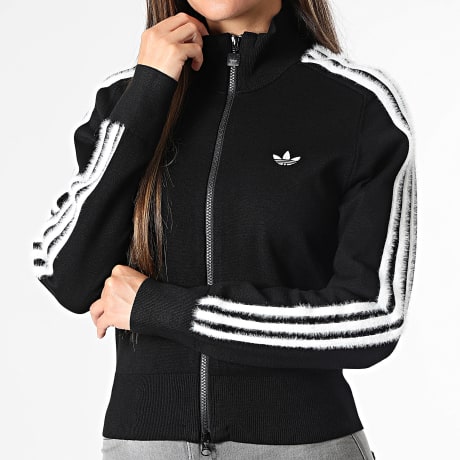 Adidas Originals - Veste Zippée A Bandes Femme Knit Firebird TT KS7366 Noir Blanc