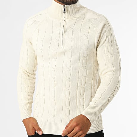 Classic Series - Maglia Collo con Zip in Maglia Testurizzata 938 Beige Chiaro
