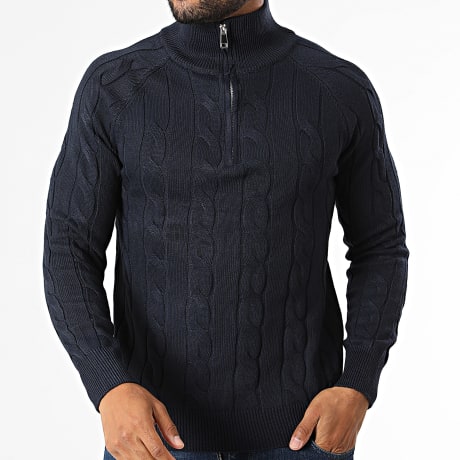 Classic Series - Maglia Collo con Zip in Maglia Testurizzata 938 Blu Navy