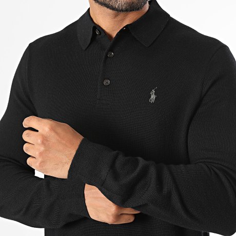 Polo Ralph Lauren - Langarm-Poloshirt Strick Original Player Schwarz Anthrazit Grau
