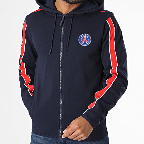 PSG - Sweat Capuche Zippée A Bandes P26063 Bleu Marine Rouge