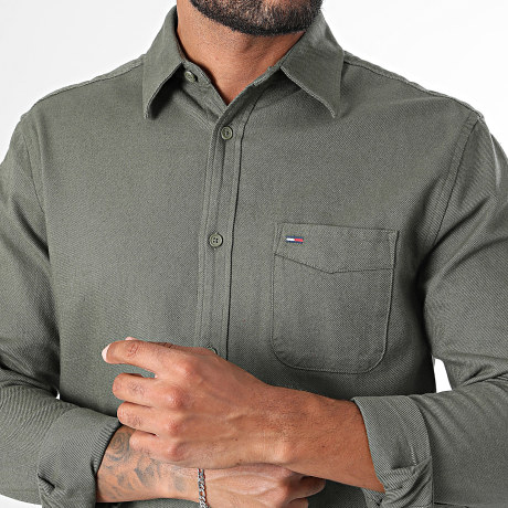 Tommy Jeans - Camisa Manga Larga Regular Fit Flannel 3529 Verde Caqui