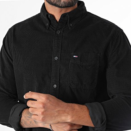 Tommy Jeans - Camisa Manga Larga Regular Fit Baby Corduroy 3705 Negro