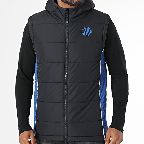 OM - Doudoune Sans Manches Capuche Fan M26015 Noir Bleu Roi