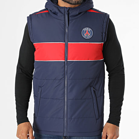 PSG - Doudoune Capuche Zippée Sans Manches P26068 Bleu Marine Rouge