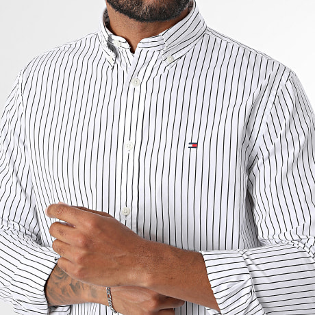 Tommy Hilfiger - Camisa Manga Larga Regular Fit A Rayas Hairline 4571 Blanco Negro