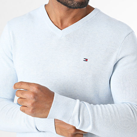 Tommy Hilfiger - Pull Col V Essential Cotton 4745 Bleu Clair