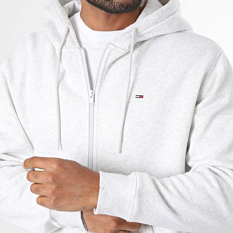 Tommy Jeans - Sweat Zippé Capuche Flag Zip 0743 Gris Chiné Clair