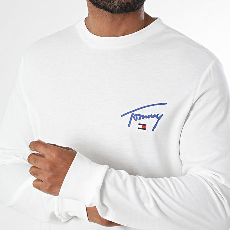 Tommy Jeans - Tee Shirt Manches Longues Signature Chest 3546 Blanc