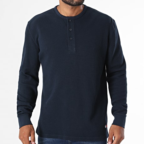 Tommy Jeans - T-Shirts Long Sleeve Waffle Henley 3549 Navy Blue