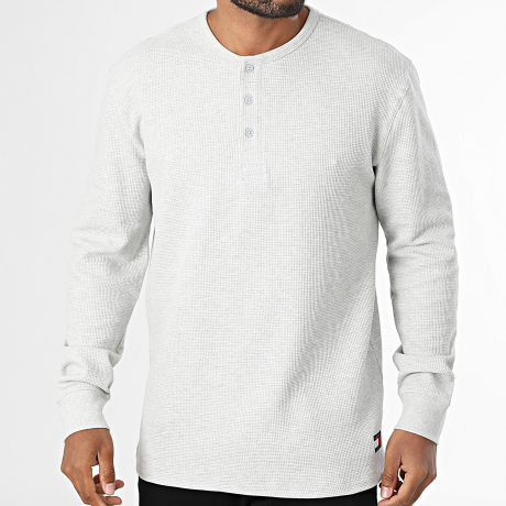 Tommy Jeans - Tee Shirt Manches Longues Waffle Henley 3549 Gris Clair