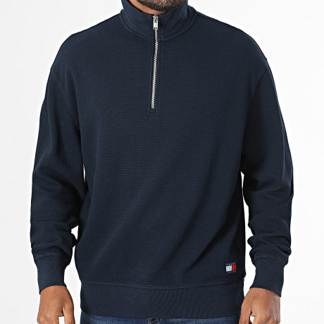 Tommy Jeans - Sweat Col Zippé Waffle 3127 Bleu Marine