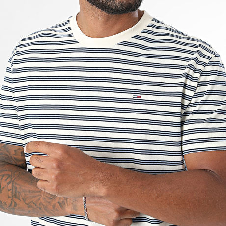 Tommy Jeans - Tee Shirt A Rayures Regular Fit 3562 Beige Bleu Marine Bleu