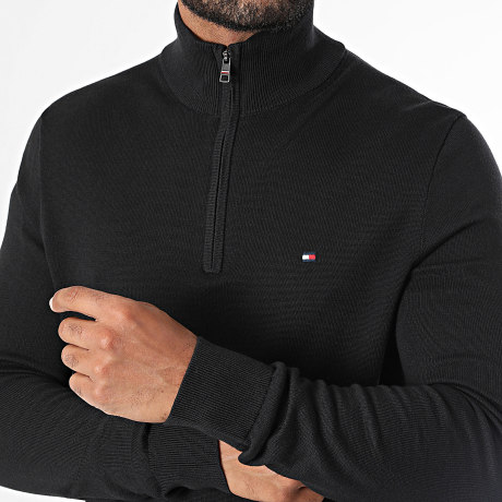 Tommy Hilfiger - Pull Col Montant Zippé Essential Cotton 7331 Noir