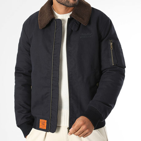 Bombers Original - Chaqueta Bomber Cuello de Borrego Redval Azul Marino Marrón