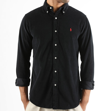 Polo Ralph Lauren - Chemise Manches Longues Velours Côtelé Custom Fit Original Player Noir