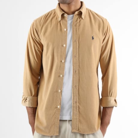 Polo Ralph Lauren - Chemise Manches Longues Velours Côtelé Custom Fit Original Player Camel