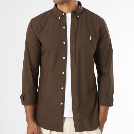 Polo Ralph Lauren - Chemise Manches Longues Slim Fit Stretch Original Player Marron