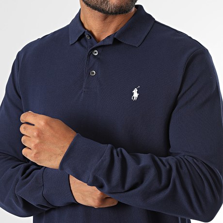 Polo Ralph Lauren - Poloshirt Langarm Custom Slim Fit Stretch Mesh Original Player Marineblau
