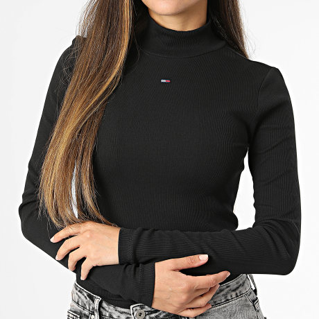 Tommy Jeans - Camiseta Manga Larga Cuello Alto Mujer Essential 9830 Negro