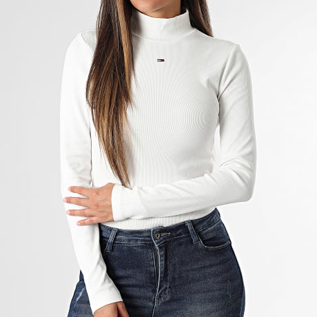 Tommy Jeans - Camiseta de Manga Larga Cuello vuelto Mujer Essential 9830 Blanca