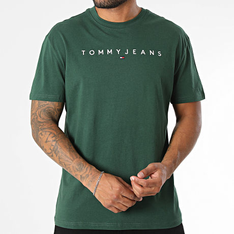 Tommy Jeans - Camiseta Linear Logo 0744 Verde Oscuro