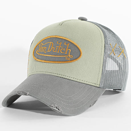 Von Dutch - Casquette Trucker Used Vert Kaki Gris Clair