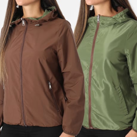 Classic Series - Coupe-Vent Capuche Réversible Femme 100 Marron Vert Kaki