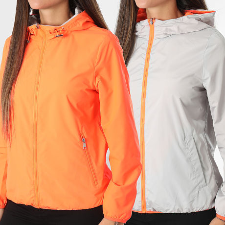 Classic Series - Coupe-Vent Capuche Réversible Femme 100 Orange Fluo Gris Clair