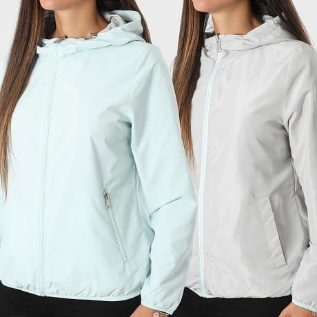 Classic Series - Coupe-Vent Capuche Réversible Femme 100 Bleu Ciel Gris Clair