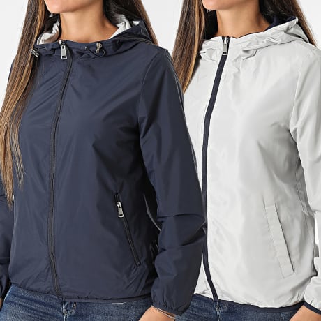 Classic Series - Coupe-Vent Capuche Réversible Femme 100 Bleu Marine Gris Clair