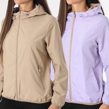 Classic Series - Coupe-Vent Capuche Réversible Femme 100 Beige Foncé Violet