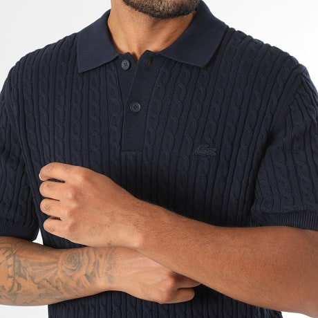 Lacoste - Polo Maniche Corte In Maglia Logo Ricamato Coccodrillo Ton Sur Ton Blu Navy
