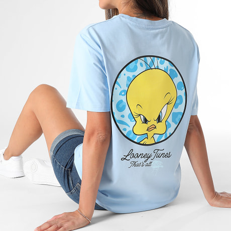Looney Tunes - Camiseta Mujer Oversize Tweety Leopardo Azul Azul Claro