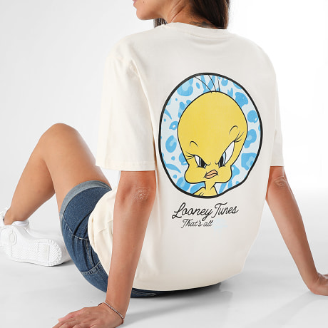 Looney Tunes - Camiseta oversize mujer Tweety Leopardo azul beige jaspeado