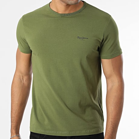 Pepe Jeans - Tee Shirt Slim Original Basic PM5010180 Vert Kaki Clair