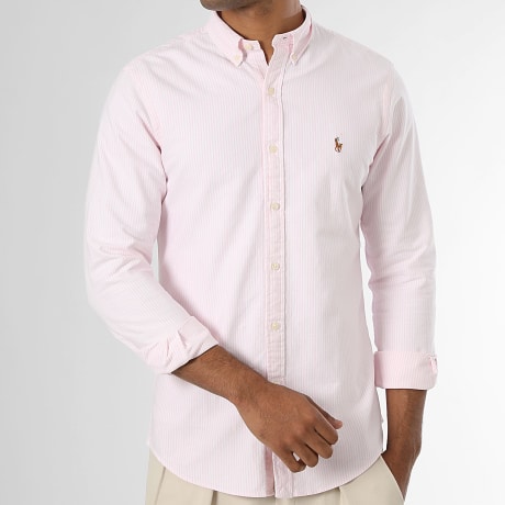 Polo Ralph Lauren - Shirt Long Sleeves Striped Slim Fit Oxford Pink White