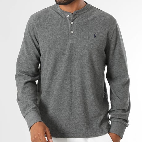 Polo Ralph Lauren - Tee Shirt Manches Longues Original Player Gris Anthracite Chiné Bleu Marine
